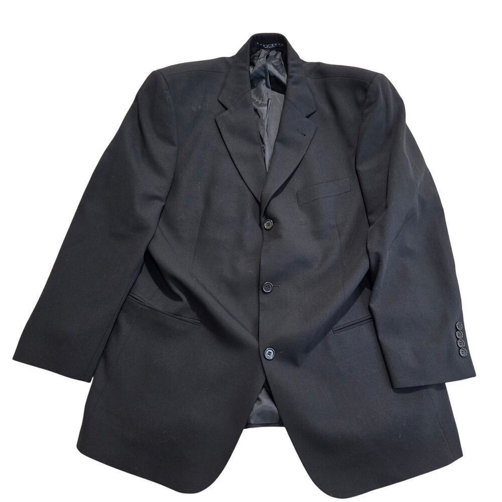 Vtg Hugo Boss 100% Wool Black 3-button Blazer Sports Coat Made in the USA 43R